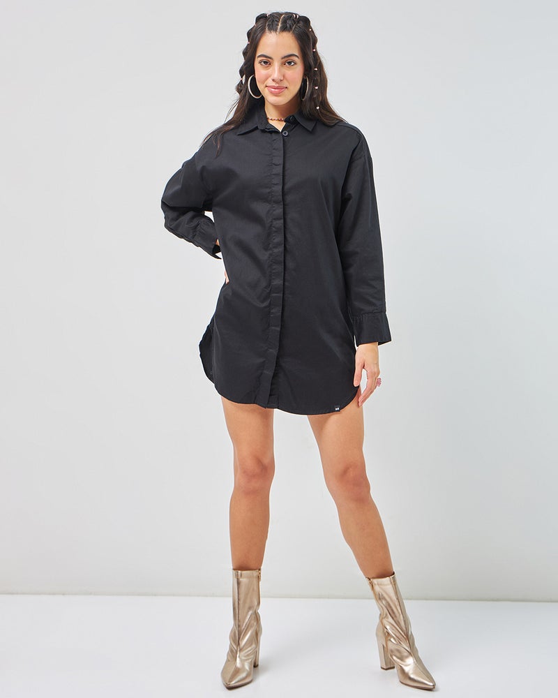 bewakoof Women's Black Super Loose Fit Shirt Dress - Image 2